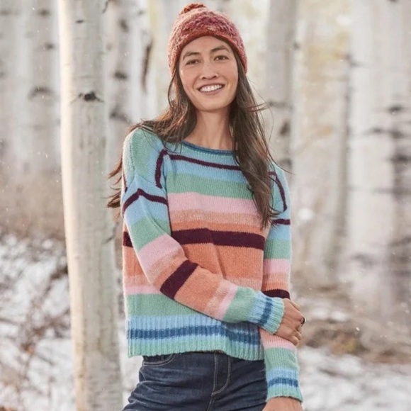 SUNDANCE WOOL BLEND STRIPED SIBELLA SWEATER LARGE - Picture 2 of 8